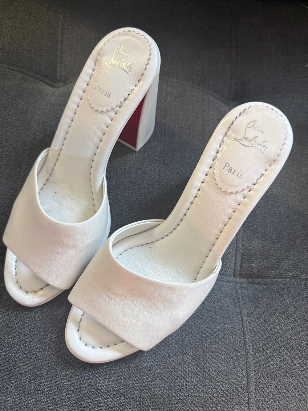 Christian Louboutin White Leather Slide Mules with Red Sole